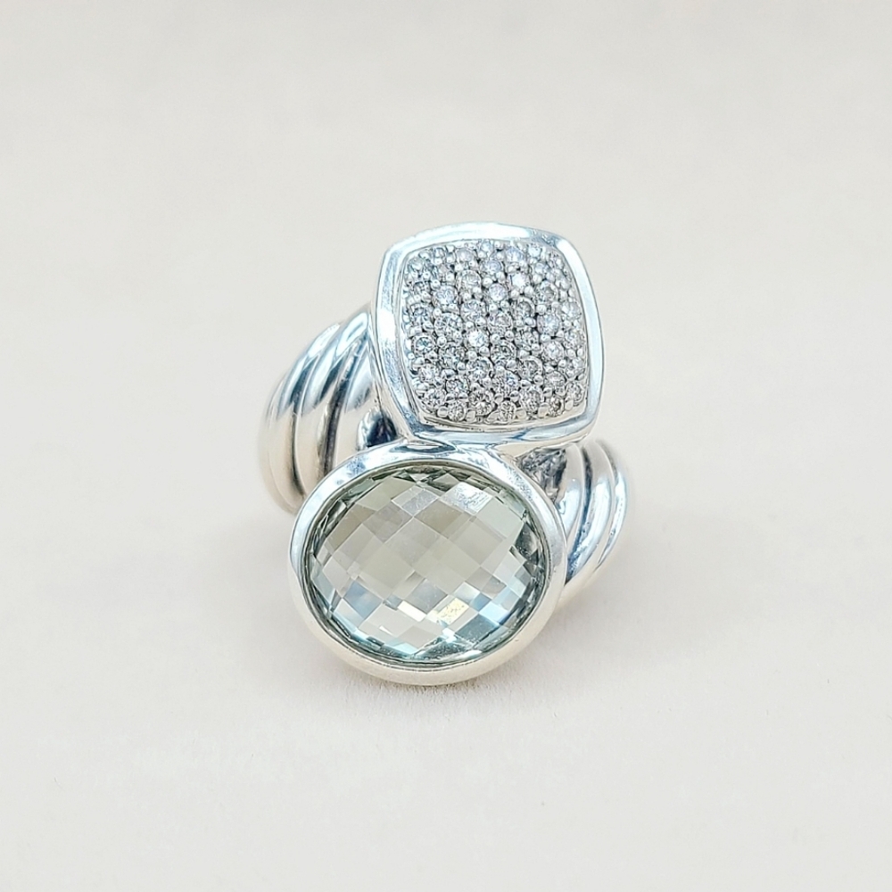 David Yurman Bypass Ring With Prasiolite and Diamond